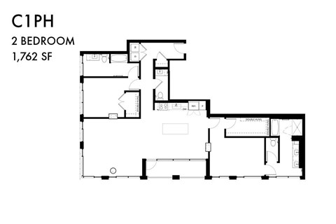 Floor plan for 2 beds, 2 baths, 1762 sqft